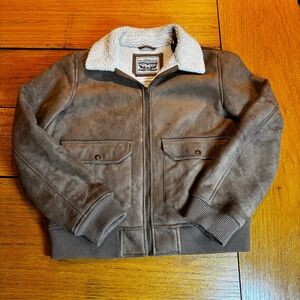 Men's Brown Suede Bomber Jacket with Sherpa liner size medium